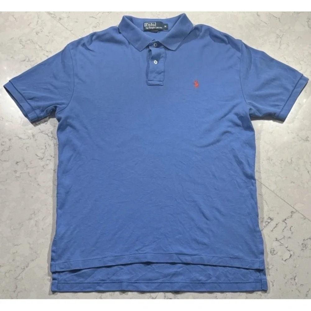 VTG 90s Polo Ralph Lauren Mens Medium Blue Short Sleeve Red Pony Polo Shirt
